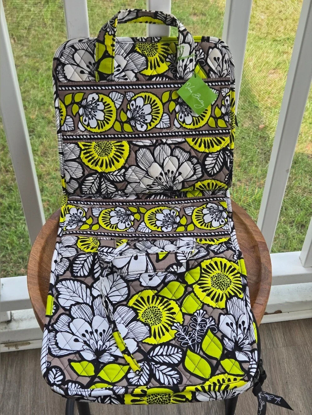 Vera Bradley Yellow White and Black Floral Quilted Cosmetic Case